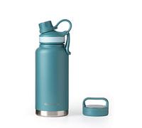 GrandTies Bouteille d'eau de sport en acier inoxydable à 2 couvercles - 946,5 ml - Bouteille d'eau réutilisable, large goulot isotherme sous vide, cantine en métal - Bouteille d'eau la plus froide