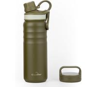 GrandTies Bouteille d'eau de sport en acier inoxydable avec 2 couvercles - 710 ml - Bouche large réutilisable - Bouteille d'eau de voyage en métal - pour hommes et femmes (vert olive)