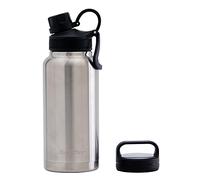 GrandTies Bouteille d'eau de voyage de 950 ml - Large ouverture isotherme sous vide avec deux couvercles style - Pour homme et femme - Argent classique