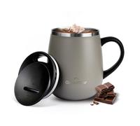 GRANDTIES Geïsoleerde koffiemok met handvat - schuifdeksel voor spatwaterdicht 16 oz wijnglas vorm thermische beker met dubbelwandige vacuüm roestvrij staal om dranken warm of koud