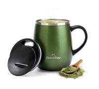 GRANDTIES Tasse à café isotherme avec poignée - Couvercle coulissant anti-éclaboussures - Tasse isotherme de 473,6 g avec double paroi sous vide en acier inoxydable pour garder les boissons chaudes et