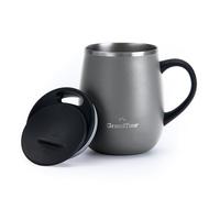 GRANDTIES Tasse à café isotherme avec poignée - Couvercle coulissant pour protection anti-éclaboussures - 480 ml - Gris pierre - L