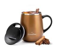 GRANDTIES Tasse à café isotherme avec poignée - Couvercle coulissant pour protection contre les éclaboussures 460 ml - Tasse isotherme avec double paroi sous vide en acier inoxydable pour garder les