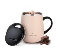 GRANDTIES Tasse à café isotherme avec poignée, couvercle coulissant pour verre à vin anti-éclaboussures de 473 ml - Gobelet thermique en acier inoxydable à double paroi sous vide pour garder les