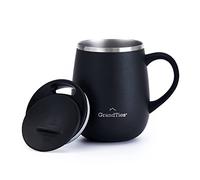 GRANDTIES Tasse à café isotherme avec poignée et couvercle coulissant - 460 ml - Tasse isotherme en forme de verre à vin avec double paroi sous vide en acier inoxydable pour garder vos boissons