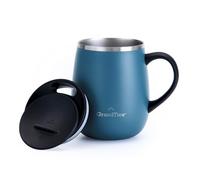 GRANDTIES Tasse à café isotherme avec poignée et couvercle coulissant pour protection anti-éclaboussures 460 ml en acier inoxydable pour garder les boissons chaudes ou froides Bleu