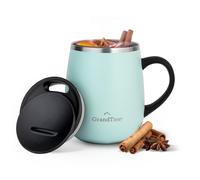 GRANDTIES Tasse à café isotherme avec poignée et couvercle coulissant pour verre à vin anti-éclaboussures de 473 ml - Gobelet thermique en acier inoxydable à double paroi sous vide pour garder les