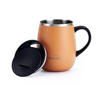 Grandties Tasse à café thermique avec poignée - Couvercle coulissant - 460 ml - Tasse à café à emporter - Double paroi en acier inoxydable - Garde les boissons chaudes et froides - Carotte