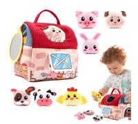 Grange en Peluche avec Animaux de Ferme - Jeu sensoriel pré-simulé - Ensemble d'animaux remplis - Jouets Doux - Développement de la Main avec Miroir - pour Jeunes et Filles