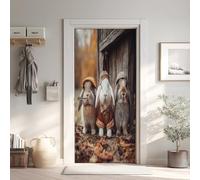 Grange Poster De Porte Trompe L'oeil, Lapin Auto-Adhésif Sticker Mural, pour Chambre Salon Cuisine, Automne Stickers Autocollants de Porte 85x215 cm
