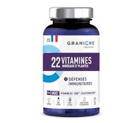 GRANIONS 22 VITAMINES - Multivitamines et Minéraux - Immunité Adulte - Magnesium, Zinc, Vitamine B12, Vitamine D3 - Vitamines, Minéraux - 90 Comprimés FORMAT 3 MOIS -Fabriqué en France
