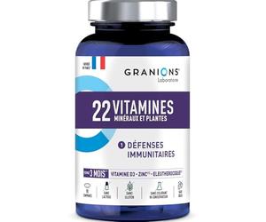 Granions - 22 Vitamines - Multivitamines - Magnesium - Immunité - 90 Cps | Fabriqué En France, Vitalité, Vitamine C, Vitamine D, Zinc, Vitamine B12, Cuivre, Selenium, Format 3 Mois