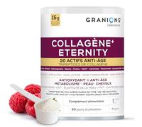 GRANIONS | COLLAGENE + ETERNITY - Collagene Marin hydrolysé 15g, Acide Hyaluronique, Biotine, NADH, Coenzyme Q10, Vitamine E, Antioxydants - Complement alimentaire peau & cheveux - Goût Framboise 343g