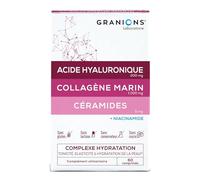 GRANIONS COLLAGENE MARIN | Collagene et Acide Hyaluronique - Collagene marin + Acide Hyaluronique + Niacinamide + Ceramides - Hydratation, Elasticité, Tonicité de la peau - 60 comprimés | Cure 1 mois