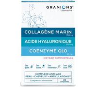 GRANIONS - Collagene Marin et Acide Hyaluronique + Coenzyme Q10 - Collagène Anti-Âge - Acide Hyaluronique - Beauté - Action Anti-Ride avec Collagene Marin - Fabriqué en France - 45 Comprimés