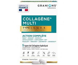 Granions - Collagene Marin - Multi Collagene & Vitamine C - 60 Cps | 5 Types de Collagene Hydrolysé, 4 Brevets, 20 Etudes Cliniques, Anti Ride, Acide hyaluronique, Peptide De Collagene, Collagen