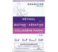 GRANIONS COLLAGENE MARIN | RETINOL + BIOTINE + KERATINE + ZINC - Collagene Complexe Beauté - Collagene pour Cheveux, Peau, Ongles- Collagene Marin Retinol + Vitamine B6, 60 comprimés -Marque Française