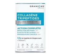 GRANIONS COLLAGENE MARIN TRIPEPTIDES 2,5g - Collagene Marin Tripeptides Anti Rides (-36%) + Élasticité Peau (+16%) - Vitamine C - Beauté Peau & Cheveux - Fabriqué en FRANCE - Sans Sucre -80 Comprimés
