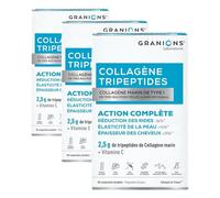 GRANIONS COLLAGENE MARIN TRIPEPTIDES 2,5g - Collagene Marin Tripeptides Anti Rides (-36%) + Élasticité Peau (+16%) - Vitamine C - Beauté Peau & Cheveux - Fabriqué en FRANCE - Sans Sucre -80 Comprimés