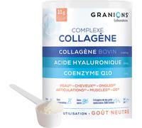 GRANIONS Complexe Collagene et Acide Hyaluronique - GRANIONS Collagène N°1 en Pharmacies - Coenzyme Q10 + Vitamine C + Selenium - Action 6 en 1 - Poudre - Goût Neutre 21 Jours