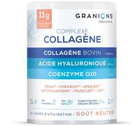GRANIONS Complexe Collagene et Acide Hyaluronique - Peptide de Collagene poudre + Acide Hyaluronique + Coenzyme Q10 + Vitamine C + Selenium - Collagène Bovin Action 6 en 1 - Goût Neutre 21 Jours