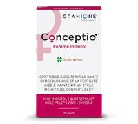 GRANIONS CONCEPTIO FEMME INOSITOL 1 Mois- Myo Inositol Sopk - Vitamine D, B12, B6 Chrome, Iode - Maintient du cycle menstruel - Sopk et Fertilité Femme - Myo inositol - 120 Comprimés, 30 Capsules