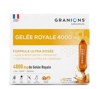 GRANIONS GELEE ROYALE 4000 MG - Complement Alimentaire Ultra-Dosé à base de Gelee Royale - Selenium Zinc et Cuivre - Gelee Royale Immunité Adulte & Energie - 10 Ampoules, Cure 10 Jours, Made in France