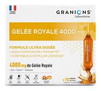 GRANIONS GELEE ROYALE 4000 MG - Complement Alimentaire Ultra-Dosé à base de Gelee Royale - Selenium Zinc et Cuivre - Gelee Royale Immunité Adulte & Energie - 10 Ampoules, Cure 10 Jours, Made in France