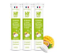 GRANIONS HYDROP - Pastilles Hydratation - Mangue Passion - SANS SUCRES - Fabriqué en France - Electrolytes - Vitamines, Minéraux, Magnesium - Pastille Hydratation - Pack X3-60 cps Effervescents