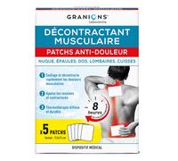 GRANIONS DECONTRACTANT MUSCULAIRE PATCHS ANTI-DOULEUR effet chauffant - Nuque, épaules, dos, lombaires, cuisses - 8 heures de chaleur diffuse et constante - action rapide - 5 patchs Dispositif médical