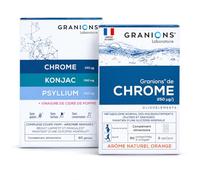 GRANIONS Lot Coupe Faim + Chrome 250µg - Contrôle De L’Appétit, Glycémie Normale & Gestion Du Poids - Konjac, Psyllium, Vinaigre De Cidre - 60 Gélules + 60 Comprimés