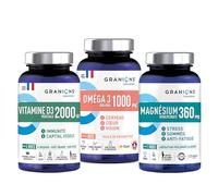 GRANIONS Lot Magnésium Bisglycinate 360 mg, Oméga 3 1000 mg & Vitamine D3 2000 UI + Vitamine B6 | Omega 3 DHA EPA, Immunité, Capital Osseux, Stress & Fatigue | 3 Compléments Alimentaires