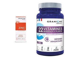 GRANIONS - LOT ZINC 15 mg et 22 VITAMINES, Minéraux, Plantes Immunité - Défenses immunitaires & Antioxydant - 150 µg d'IODE 100% des AR - Vit A B C D3 E - Made in France