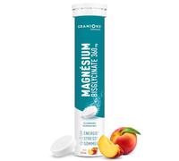 GRANIONS MAGNESIUM BISGLYCINATE 360MG - Magnesium Effervescent - Bisglycinate de Magnésium - Vitamine B - Anti Stress - Complement Alimentaire Stress - 20 comprimés effervescents - Gout Pêche