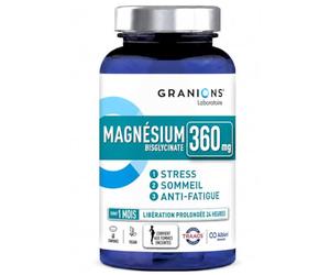 Granions - Magnesium Bisglycinate 360mg - Vitamine B6 - Anti Stress - 60 Cp | Libération Prolongée 24h, Absorption Optimale, Anti Fatigue & Sommeil, Energie, Magnesium, Anti Stress Adulte, Format 1 Mois