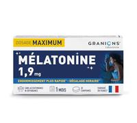GRANIONS Melatonine 1,9 mg - Complément alimentaire sommeil - Endormissement plus rapide - Sans accoutumance - Melatonine comprimés - Jet Lag - Vegan, sans sucre - Cure 1 mois - Fabriqué en France