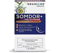 GRANIONS MELATONINE SOMDOR+ SOMMEIL ADULTE - ENDORMISSEMENT ET DÉCALAGE HORAIRE - Sommeil et Relaxation - Melatonine 1mg - Valeriane, Houblon, Aubépine, Passiflore - 15 Comprimés - Fabriqué en France