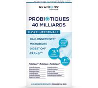 GRANIONS Probiotiques 40 Milliards - Probiotique Flore Intestinale 11 Souches - Probiotique Ballonnements, Digestion, Transit, Microbiote - Prébiotiques + Postbiotiques - 20 Jours