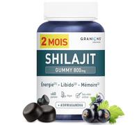 GRANIONS SHILAJIT GUMMIES 2 MOIS | Shilajit Himalaya 800 mg + Ashwagandha + Acide Fulvique | Zinc, Vitamine B12 & B6 - Testosterone Homme Libido - Boost metabolisme - VEGAN - Cassis - 60 Gummies