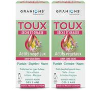 GRANIONS SIROP TOUX - 4 en 1 - Sans Sucres - Sirop Toux Seche et Grasse - Formule naturelle sans contre-indications - Extrait de Plantain - Dispositif médical - Dès 3 ans | Goût Fraise-Citron - 120 mL