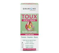 GRANIONS SIROP TOUX - 4 en 1 - Sans Sucres - Sirop Toux Seche et Grasse - Formule naturelle sans contre-indications - Extrait de Plantain - Dispositif médical - Dès 3 ans | Goût Fraise-Citron - 120 mL