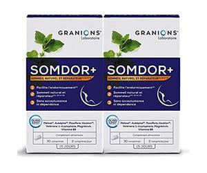 Granions Somdor+ Duo 30 Comprimés 30 Jours Sommeil Naturel/Réparateur Facilite l'Endormissement Valériane/Houblon/Aubépine/Magnésium/Passiflore 2 Unités