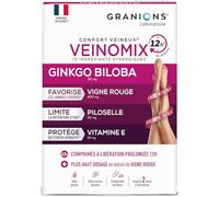 GRANIONS | VEINOMIX Libération prolongée 12h | Jambes lourdes | Favorise la sensation de jambes légères et limite la rétention d'eau | Vigne Rouge + Ginkgo Biloba + Piloselle | 60 comprimés