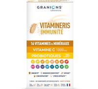GRANIONS VITAMINERIS IMMUNITE | Vitamine C 1000mg, Souches tyndallisées, Vitamine A, 16 Vitamines et Minéraux, Immunité, Concentration | 28 Comprimés Effervescents, Goût Citron, Made in France