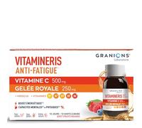 GRANIONS | Vitamineris Shot Anti Fatigue - Vitamine C + Gelee Royale + Hibiscus - Vitamine C Anti Fatigue Puissant - 6 Vitamines & 3 Actifs - Goût Fruits Rouges - 10 Shots - Format 10 jours