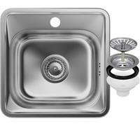 GRANITAN Évier Acier Inox TURI38 38x38 cm Siphon | Lavabo Encastré, Acier Inoxydable, Trou Robinetterie, Diamètre 92 mm, Lavabo Cuisine