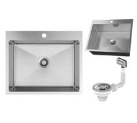 Granitan Évier de Cuisine en Acier Inoxydable avec Siphon 50x60 cm - Évier encastrable en Acier Silvo60 - avec trou pour Robinet - Chrome