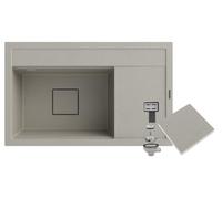 Granitan Évier de cuisine en granit 81x50,5x22 cm - Lavabo pour cuisine avec bouchon de vidange moderne - Évier en granit élégant avec égouttoir - RENDO - Évier encastrable avec siphon - Beige