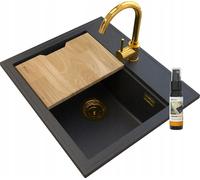 Granitan | Evier en granit FOXAL GOLDEN LINE - noir avec des éclats d'or - robinetterie de cuisine et siphon inclus