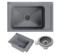 Granitan Lavabo à bec et buanderie, 58 x 38 x 26,7 cm, gris | Lavabo mural pour intérieur et extérieur, pour garage, cave, atelier, séchoir universel avec siphon